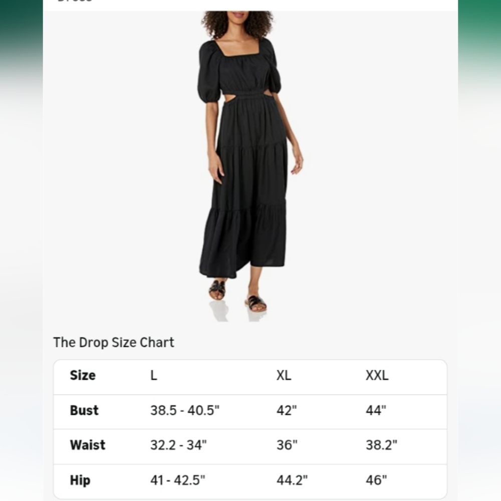 The Drop Black Anaya Square Neck Cut-Out Tiered Maxi Dress Size XL NWT - Picture 7 of 9